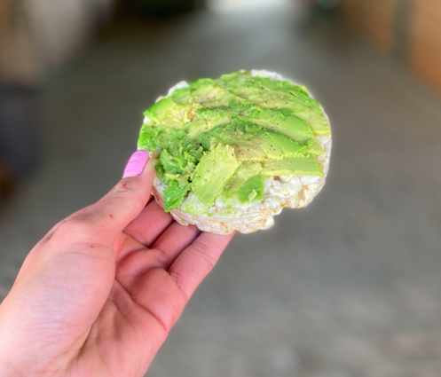 Avocado on a plain rice cake is a super yummy Arbonne 30 Day approved snack.